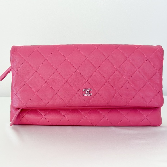 CHANEL Handbags - Chanel Pink Quilted Lambskin Fold Over Clutch